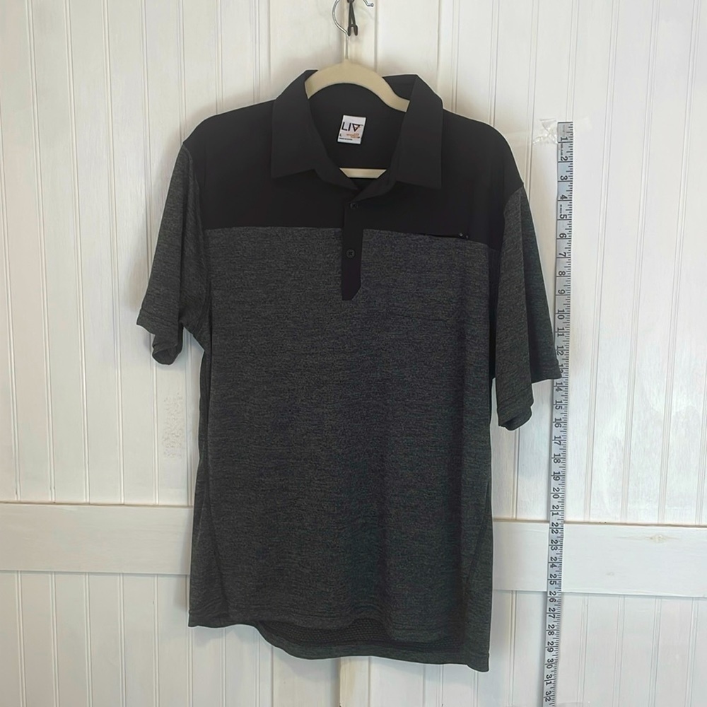 Life integrity Earth, live outdoor -black & gray polo with left pocket- size L